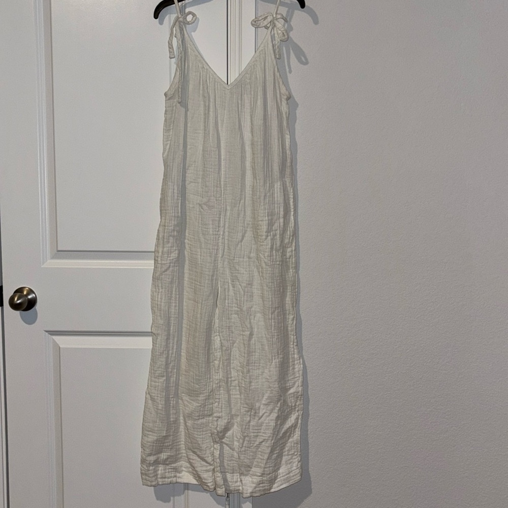Linen romper with spaghetti straps